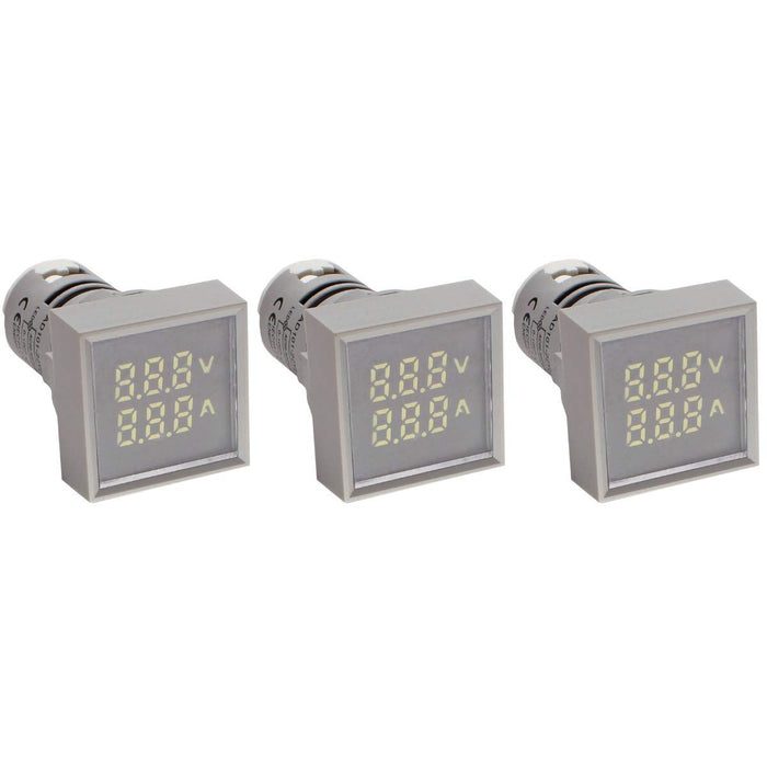 Shopcorp LED Volt Amp Meter 22mm Panel Mount, AC50-500V & 0-100A with CT Sensor | 3 Pack