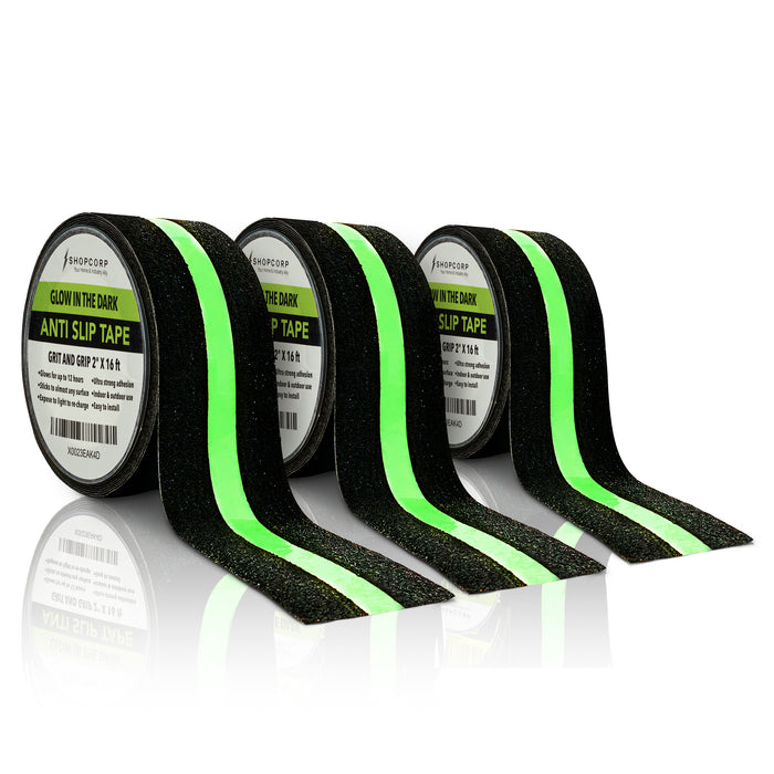 Shopcorp Professional Non-Slip Glow in the Dark Tape - Heavy Duty Adhesive Grip Strip (2 in x 16.4 ft)