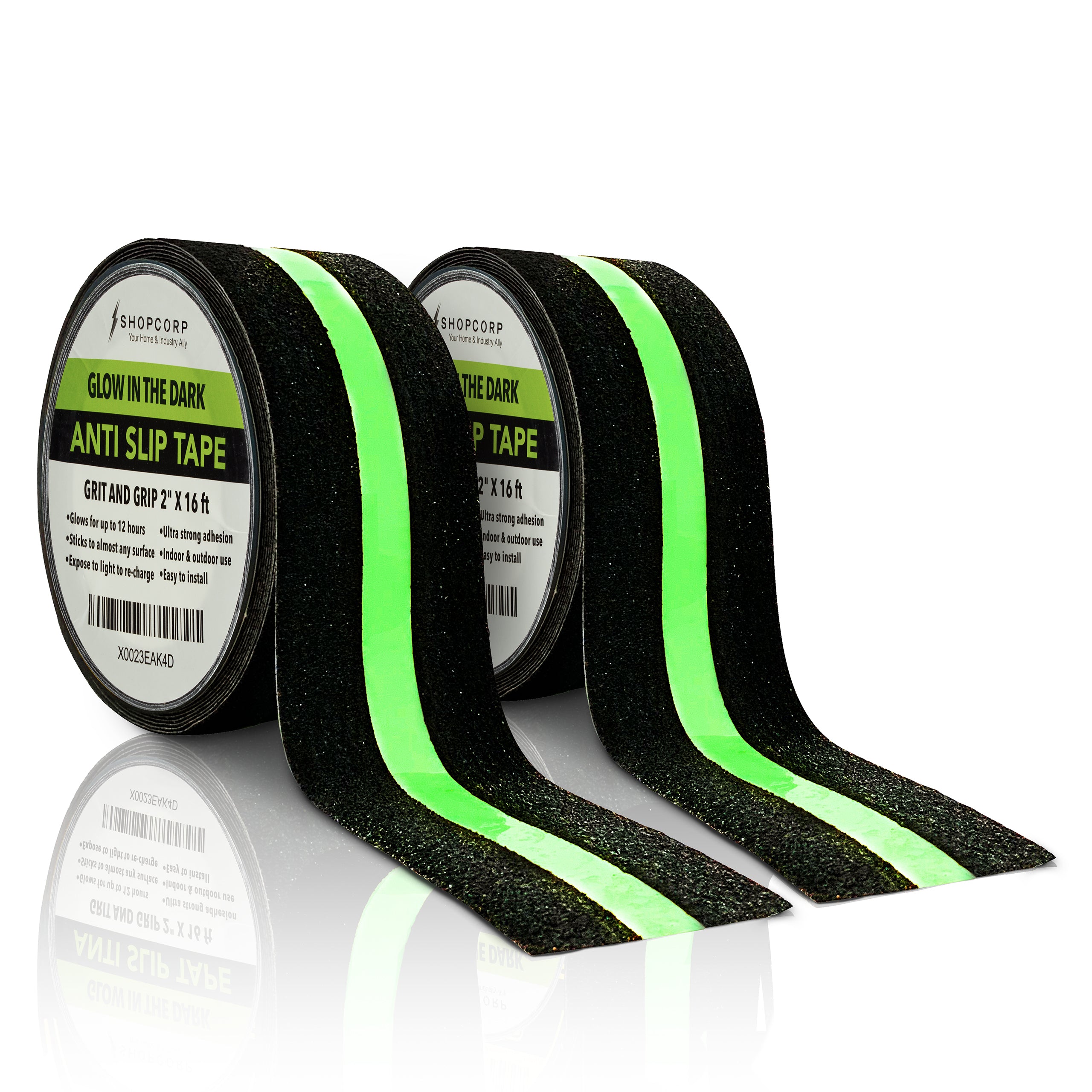 Electrodepot Professional Non-Slip Glow in The Dark Tape Heavy Duty Adhesive Grip Strip for Indoors and Outdoors (2 Inches Wide x 16.4 Feet Long)